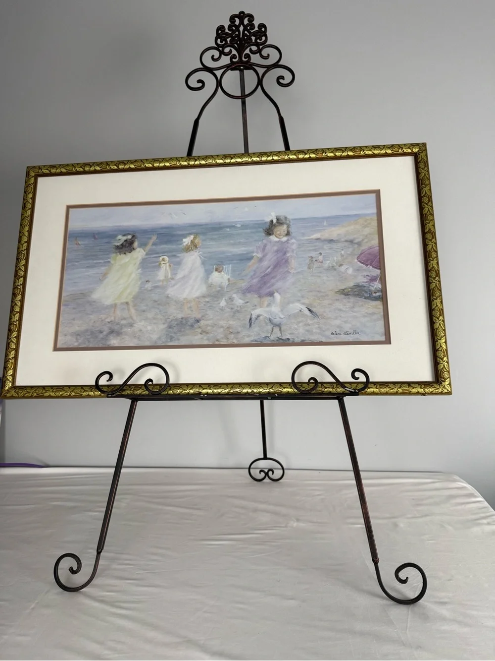 HELENE LEVEILLEE FRAMED ART PRINT ON VACATION AT LAST GIRLS BEACH SEAGULLS